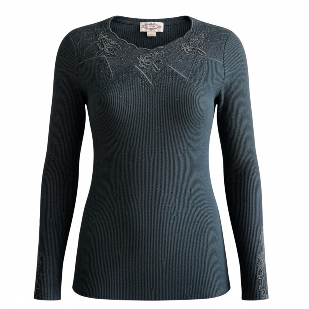 Oliver by Escio Pullover Black Sweater Womens Sparkly Sheer Collar | Size XL